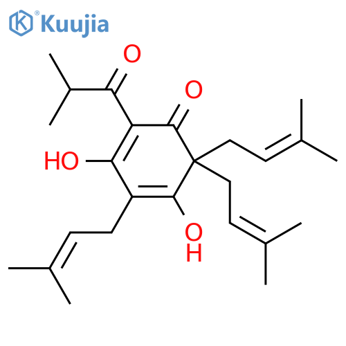 2,4-Cyclohexadien-1-one, 3,5-dihydroxy-4,6,6-tris(3-methyl-2-buten-1-yl)-2-(2-methyl-1-oxopropyl)- structure