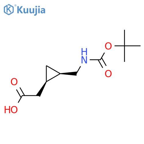 rac-2-[(1R,2R)-2-({[(tert-butoxy)carbonyl]amino}methyl)cyclopropyl]acetic acid structure