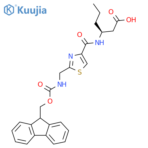 (3S)-3-({2-({(9H-fluoren-9-yl)methoxycarbonyl}amino)methyl-1,3-thiazol-4-yl}formamido)hexanoic acid structure