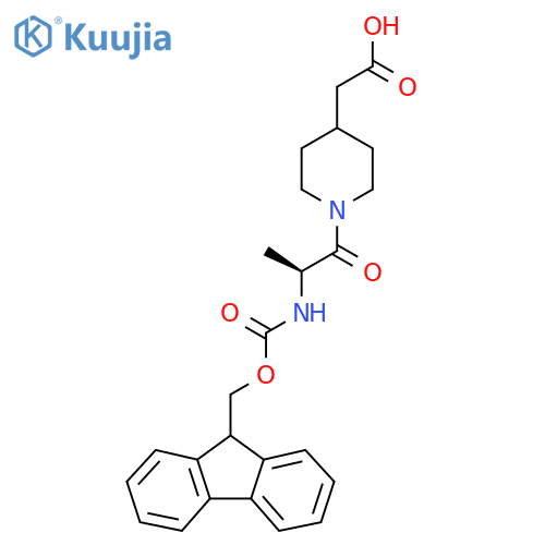 2-{1-(2S)-2-({(9H-fluoren-9-yl)methoxycarbonyl}amino)propanoylpiperidin-4-yl}acetic acid structure