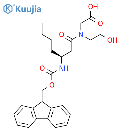 2-(3S)-3-({(9H-fluoren-9-yl)methoxycarbonyl}amino)-N-(2-hydroxyethyl)heptanamidoacetic acid structure