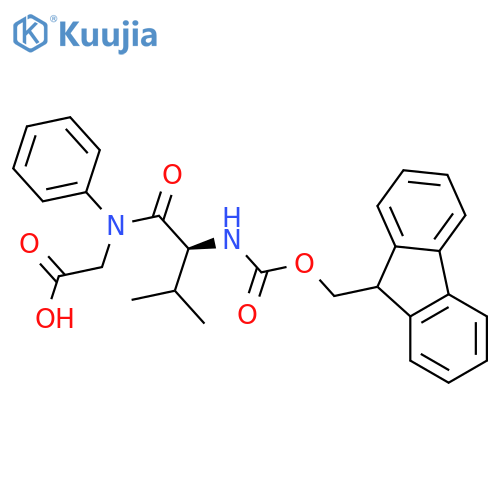 2-(2S)-2-({(9H-fluoren-9-yl)methoxycarbonyl}amino)-3-methyl-N-phenylbutanamidoacetic acid structure