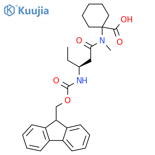 1-(3S)-3-({(9H-fluoren-9-yl)methoxycarbonyl}amino)-N-methylpentanamidocyclohexane-1-carboxylic acid structure