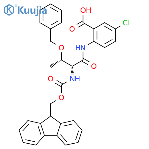 2-(2R,3S)-3-(benzyloxy)-2-({(9H-fluoren-9-yl)methoxycarbonyl}amino)butanamido-5-chlorobenzoic acid structure