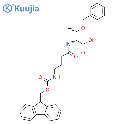 (2R,3S)-3-(benzyloxy)-2-4-({(9H-fluoren-9-yl)methoxycarbonyl}amino)butanamidobutanoic acid structure