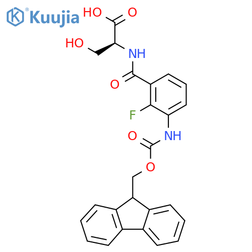 (2S)-2-{3-({(9H-fluoren-9-yl)methoxycarbonyl}amino)-2-fluorophenylformamido}-3-hydroxypropanoic acid structure