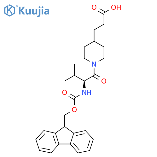 3-{1-(2S)-2-({(9H-fluoren-9-yl)methoxycarbonyl}amino)-3-methylbutanoylpiperidin-4-yl}propanoic acid structure