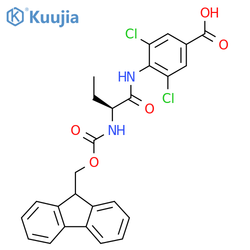 3,5-dichloro-4-(2S)-2-({(9H-fluoren-9-yl)methoxycarbonyl}amino)butanamidobenzoic acid structure