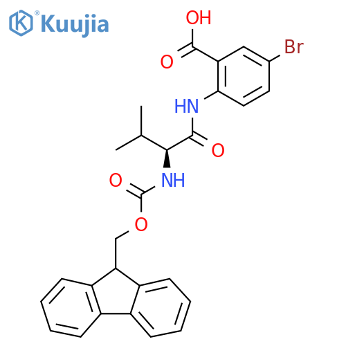 5-bromo-2-(2S)-2-({(9H-fluoren-9-yl)methoxycarbonyl}amino)-3-methylbutanamidobenzoic acid structure