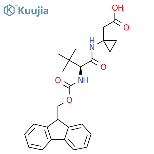 2-{1-(2S)-2-({(9H-fluoren-9-yl)methoxycarbonyl}amino)-3,3-dimethylbutanamidocyclopropyl}acetic acid structure