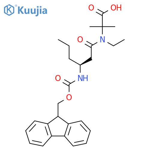 2-(3S)-N-ethyl-3-({(9H-fluoren-9-yl)methoxycarbonyl}amino)hexanamido-2-methylpropanoic acid structure