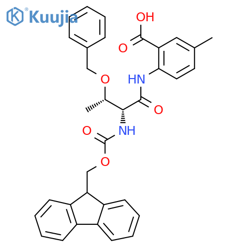 2-(2R,3S)-3-(benzyloxy)-2-({(9H-fluoren-9-yl)methoxycarbonyl}amino)butanamido-5-methylbenzoic acid structure