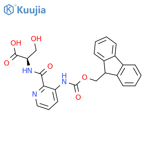 (2R)-2-{3-({(9H-fluoren-9-yl)methoxycarbonyl}amino)pyridin-2-ylformamido}-3-hydroxypropanoic acid structure