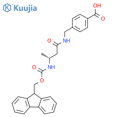 4-{(3R)-3-({(9H-fluoren-9-yl)methoxycarbonyl}amino)butanamidomethyl}benzoic acid structure