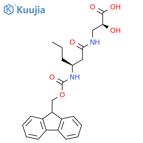 (2S)-3-(3S)-3-({(9H-fluoren-9-yl)methoxycarbonyl}amino)hexanamido-2-hydroxypropanoic acid structure