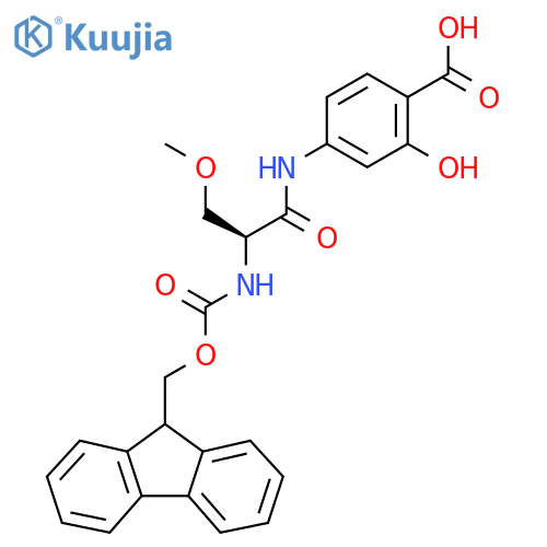 4-(2S)-2-({(9H-fluoren-9-yl)methoxycarbonyl}amino)-3-methoxypropanamido-2-hydroxybenzoic acid structure