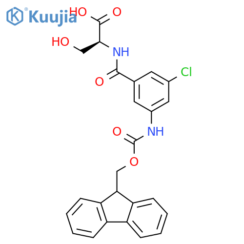 (2S)-2-{3-chloro-5-({(9H-fluoren-9-yl)methoxycarbonyl}amino)phenylformamido}-3-hydroxypropanoic acid structure