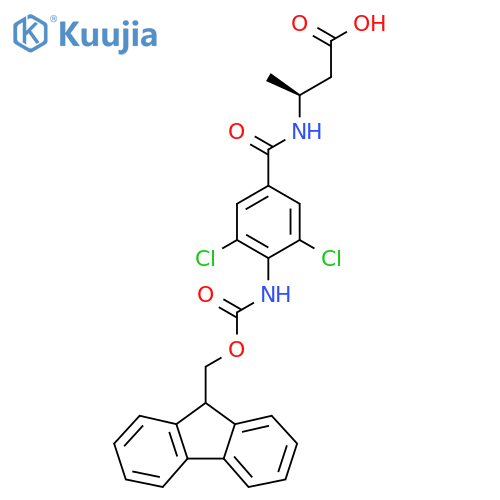 (3S)-3-{3,5-dichloro-4-({(9H-fluoren-9-yl)methoxycarbonyl}amino)phenylformamido}butanoic acid structure