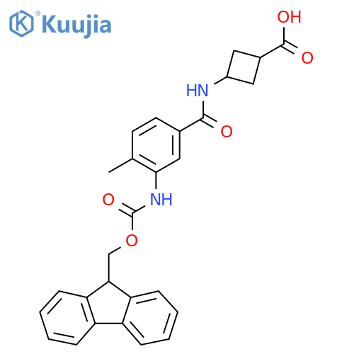 (1r,3r)-3-3-({(9H-fluoren-9-yl)methoxycarbonyl}amino)-4-methylbenzamidocyclobutane-1-carboxylic acid structure