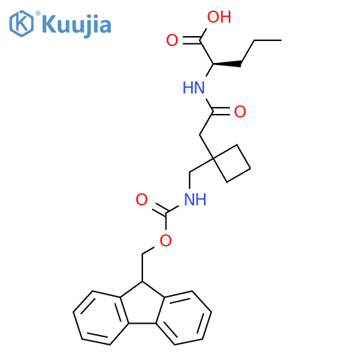 (2R)-2-(2-{1-({(9H-fluoren-9-yl)methoxycarbonyl}amino)methylcyclobutyl}acetamido)pentanoic acid structure