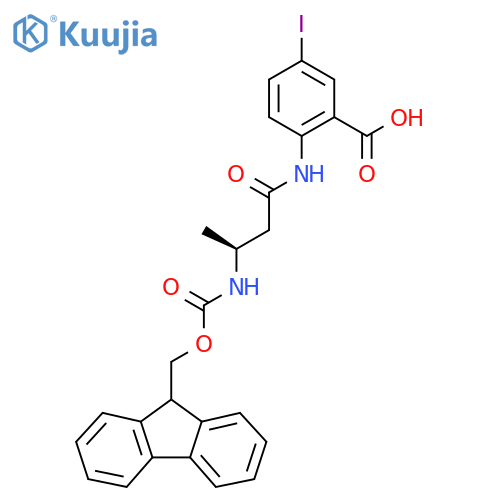 2-(3S)-3-({(9H-fluoren-9-yl)methoxycarbonyl}amino)butanamido-5-iodobenzoic acid structure