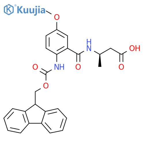 (3R)-3-{2-({(9H-fluoren-9-yl)methoxycarbonyl}amino)-5-methoxyphenylformamido}butanoic acid structure