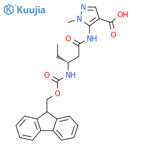 5-(3R)-3-({(9H-fluoren-9-yl)methoxycarbonyl}amino)pentanamido-1-methyl-1H-pyrazole-4-carboxylic acid structure
