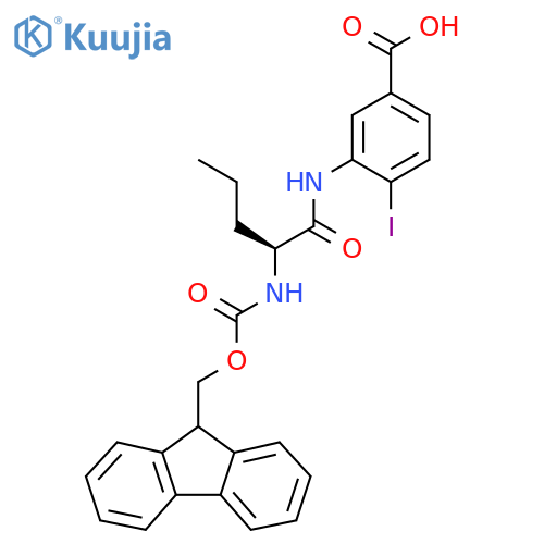 3-(2S)-2-({(9H-fluoren-9-yl)methoxycarbonyl}amino)pentanamido-4-iodobenzoic acid structure