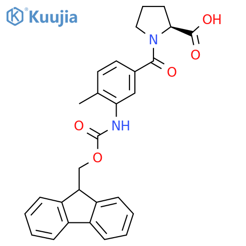 (2S)-1-3-({(9H-fluoren-9-yl)methoxycarbonyl}amino)-4-methylbenzoylpyrrolidine-2-carboxylic acid structure