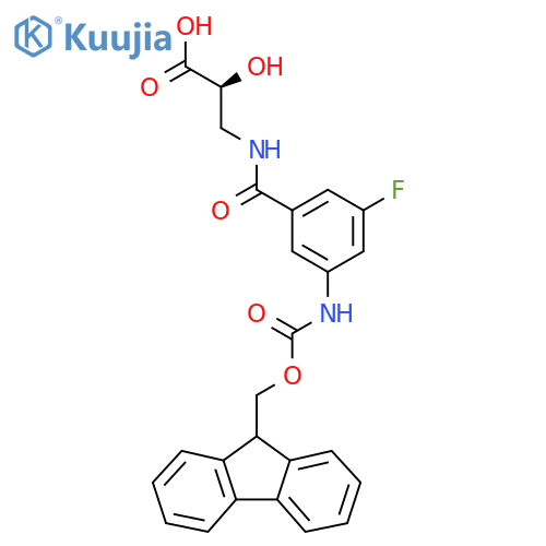 (2S)-3-{3-({(9H-fluoren-9-yl)methoxycarbonyl}amino)-5-fluorophenylformamido}-2-hydroxypropanoic acid structure