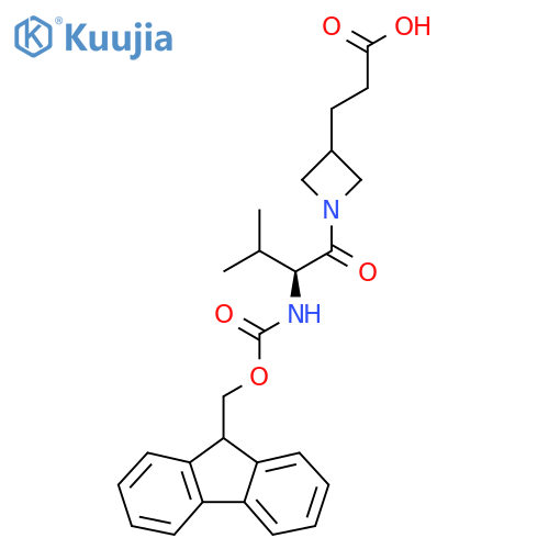 3-{1-(2S)-2-({(9H-fluoren-9-yl)methoxycarbonyl}amino)-3-methylbutanoylazetidin-3-yl}propanoic acid structure