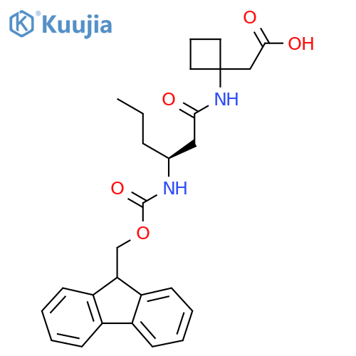2-{1-(3S)-3-({(9H-fluoren-9-yl)methoxycarbonyl}amino)hexanamidocyclobutyl}acetic acid structure