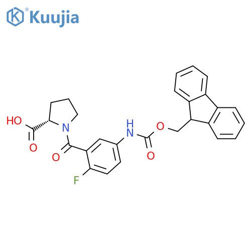 (2S)-1-5-({(9H-fluoren-9-yl)methoxycarbonyl}amino)-2-fluorobenzoylpyrrolidine-2-carboxylic acid structure