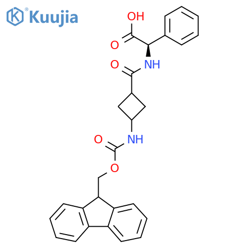 (2R)-2-{3-({(9H-fluoren-9-yl)methoxycarbonyl}amino)cyclobutylformamido}-2-phenylacetic acid structure