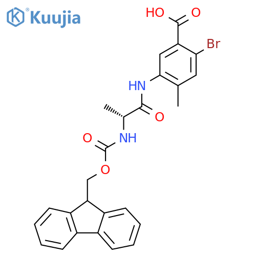 2-bromo-5-(2R)-2-({(9H-fluoren-9-yl)methoxycarbonyl}amino)propanamido-4-methylbenzoic acid structure