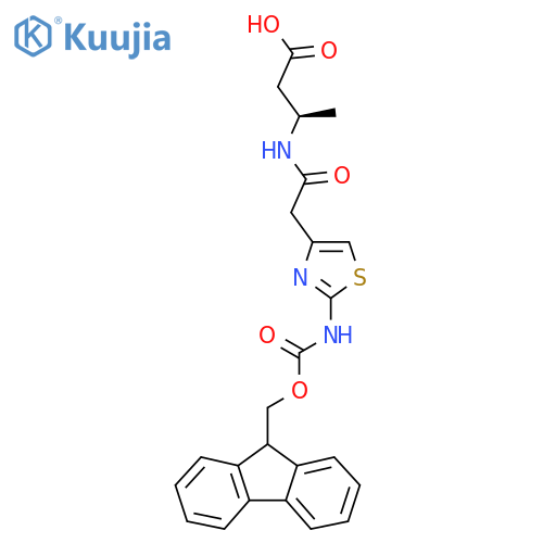 (3R)-3-{2-2-({(9H-fluoren-9-yl)methoxycarbonyl}amino)-1,3-thiazol-4-ylacetamido}butanoic acid structure
