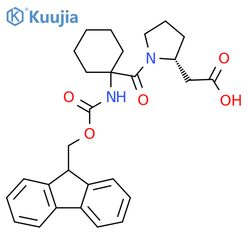 2-(2R)-1-1-({(9H-fluoren-9-yl)methoxycarbonyl}amino)cyclohexanecarbonylpyrrolidin-2-ylacetic acid structure