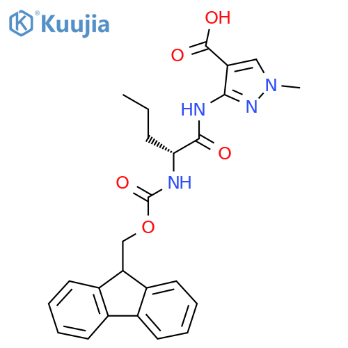 3-(2R)-2-({(9H-fluoren-9-yl)methoxycarbonyl}amino)pentanamido-1-methyl-1H-pyrazole-4-carboxylic acid structure