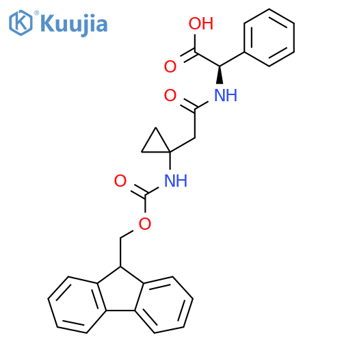 (2R)-2-{2-1-({(9H-fluoren-9-yl)methoxycarbonyl}amino)cyclopropylacetamido}-2-phenylacetic acid structure