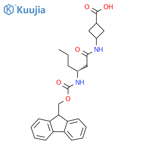 3-(3R)-3-({(9H-fluoren-9-yl)methoxycarbonyl}amino)hexanamidocyclobutane-1-carboxylic acid structure