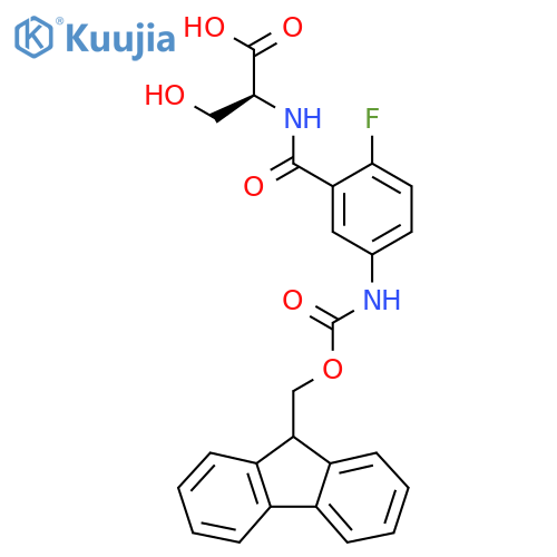 (2S)-2-{5-({(9H-fluoren-9-yl)methoxycarbonyl}amino)-2-fluorophenylformamido}-3-hydroxypropanoic acid structure