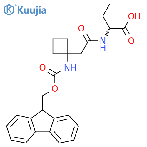 (2R)-2-{2-1-({(9H-fluoren-9-yl)methoxycarbonyl}amino)cyclobutylacetamido}-3-methylbutanoic acid structure