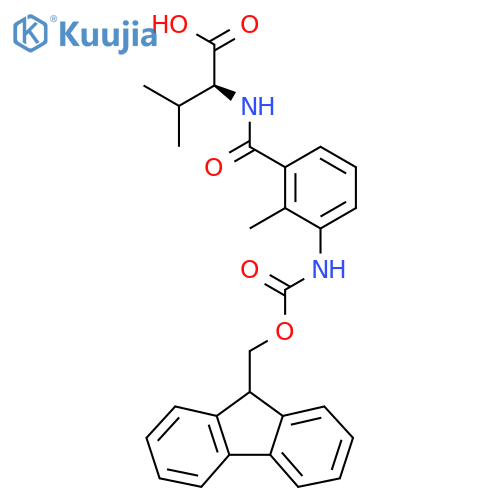 (2S)-2-{3-({(9H-fluoren-9-yl)methoxycarbonyl}amino)-2-methylphenylformamido}-3-methylbutanoic acid structure