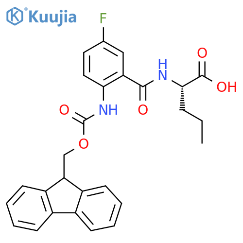 (2S)-2-{2-({(9H-fluoren-9-yl)methoxycarbonyl}amino)-5-fluorophenylformamido}pentanoic acid structure