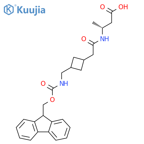 (3R)-3-(2-{3-({(9H-fluoren-9-yl)methoxycarbonyl}amino)methylcyclobutyl}acetamido)butanoic acid structure