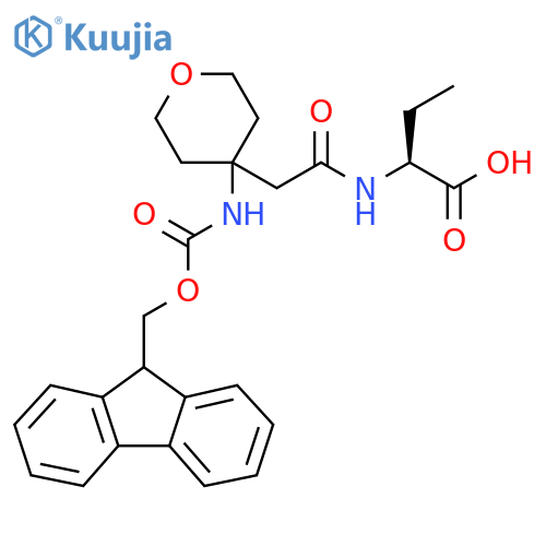 (2S)-2-{2-4-({(9H-fluoren-9-yl)methoxycarbonyl}amino)oxan-4-ylacetamido}butanoic acid structure