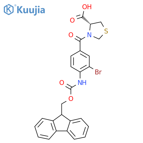 (4R)-3-3-bromo-4-({(9H-fluoren-9-yl)methoxycarbonyl}amino)benzoyl-1,3-thiazolidine-4-carboxylic acid structure