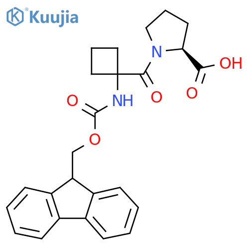 (2S)-1-1-({(9H-fluoren-9-yl)methoxycarbonyl}amino)cyclobutanecarbonylpyrrolidine-2-carboxylic acid structure