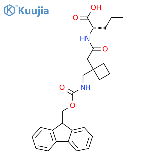 (2S)-2-(2-{1-({(9H-fluoren-9-yl)methoxycarbonyl}amino)methylcyclobutyl}acetamido)pentanoic acid structure