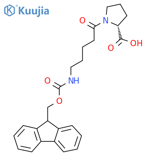 (2R)-1-5-({(9H-fluoren-9-yl)methoxycarbonyl}amino)pentanoylpyrrolidine-2-carboxylic acid structure